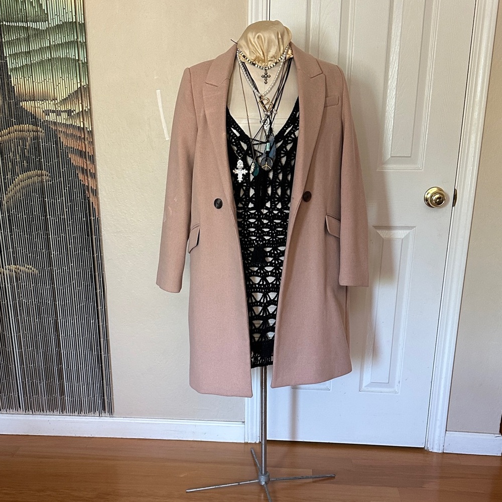Mango Womens Double-Breasted Wool Blend Coat in Dusty Blush Like NEW Size M - Picture 3 of 6